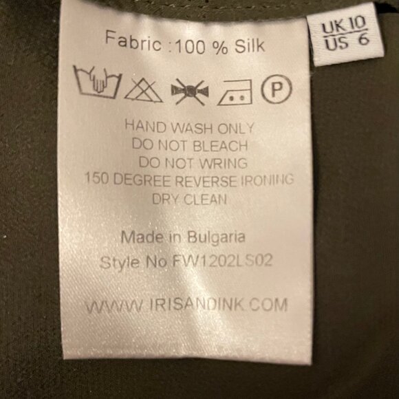 Iris & Ink 100% Silk Blouse - UK 10 / US 6 - Dark Olive Green - Picture 3 of 5